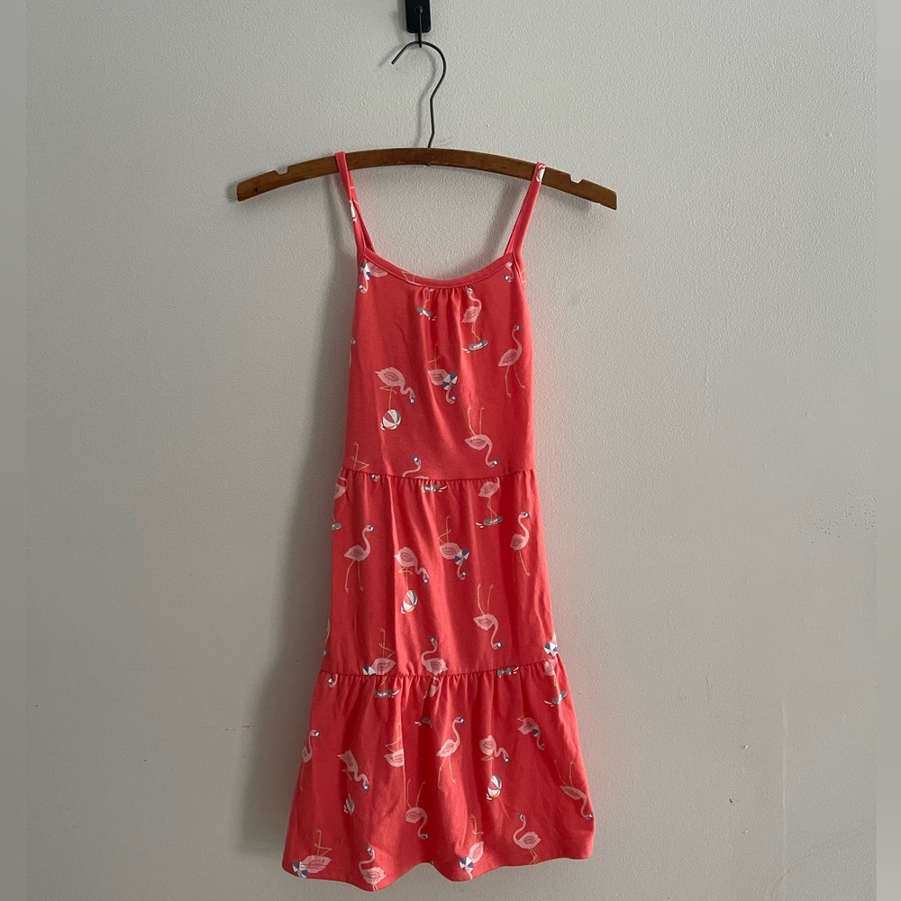 Cat & Jack Flamingo Tiered Midi Dress Girls Medium 7/8 Coral Strappy Tropical